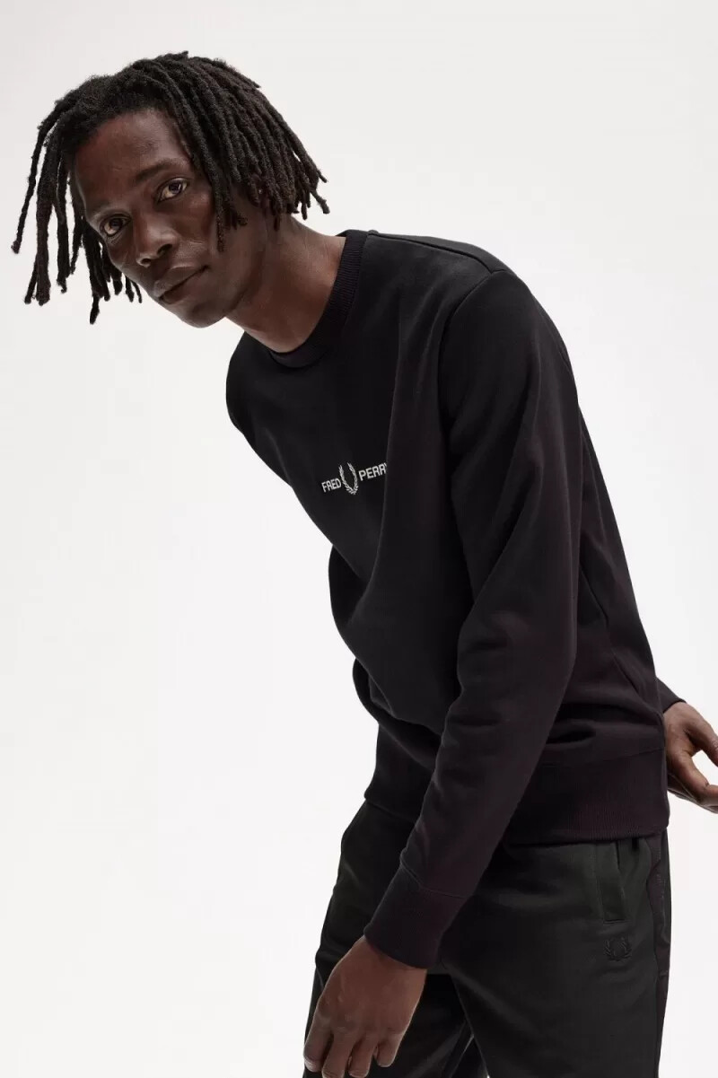 fred perry herren-sweatshirt mit stickerei schwarz