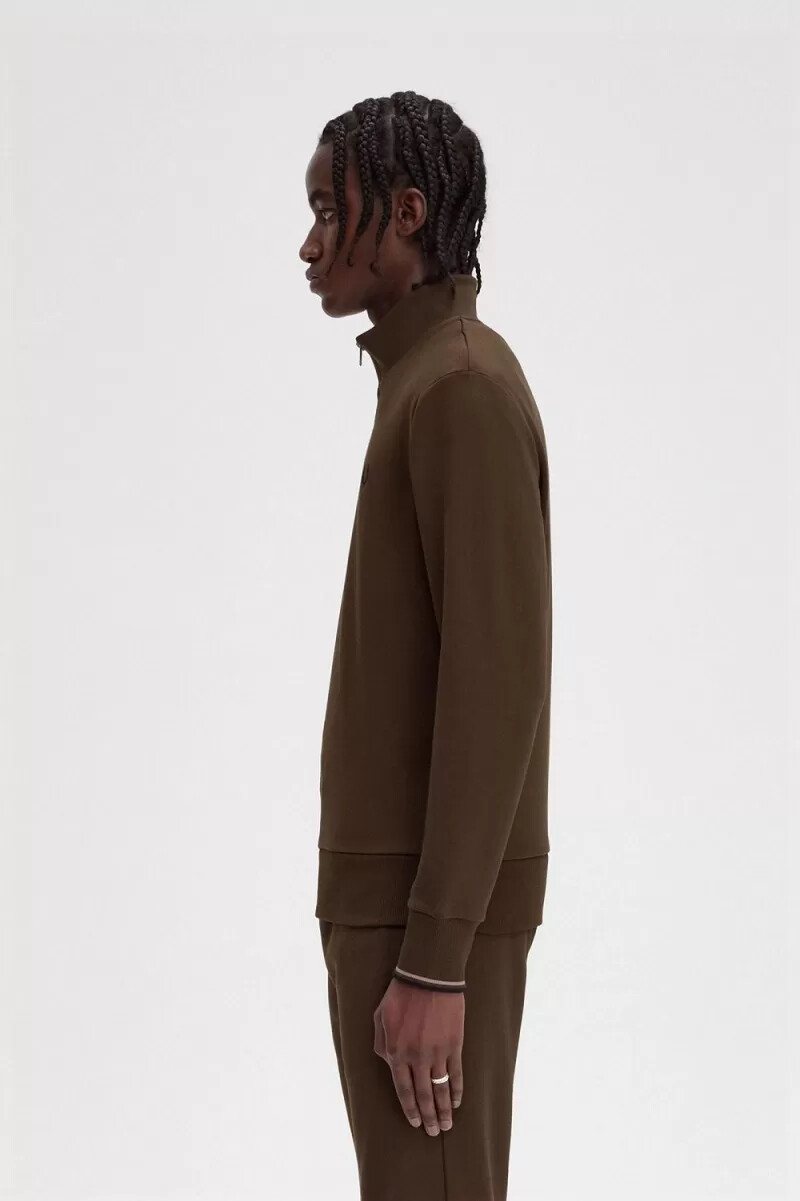 fred perry herren-sweatshirt mit halbem reißverschluss farbe burnt tobacco
