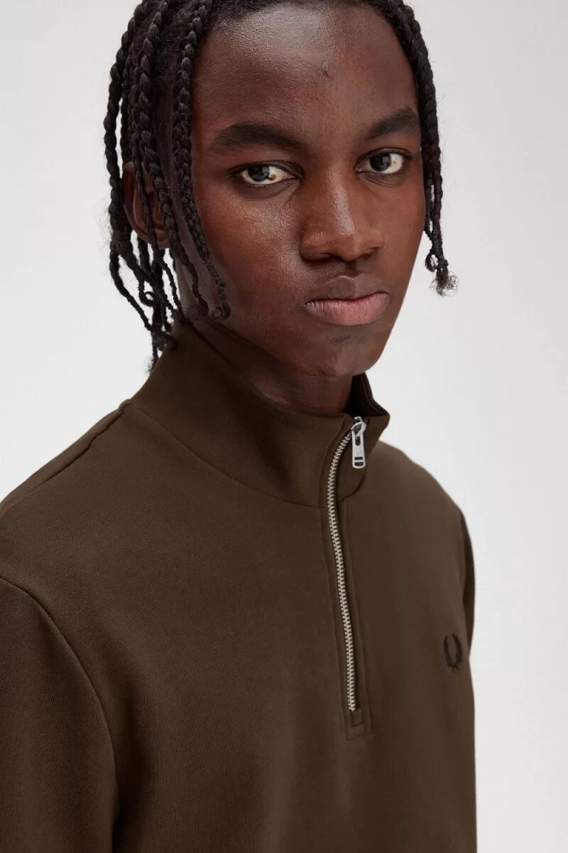 fred perry herren-sweatshirt mit halbem reißverschluss farbe burnt tobacco