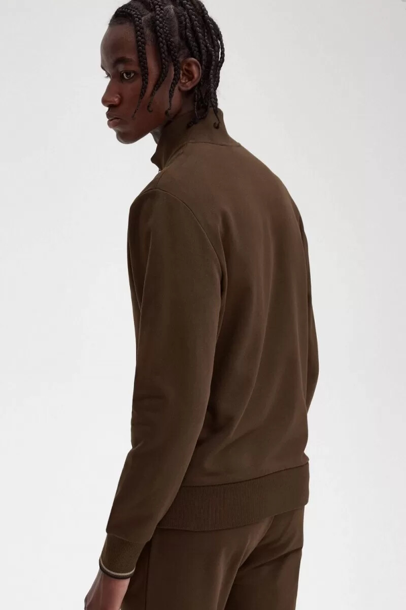 fred perry herren-sweatshirt mit halbem reißverschluss farbe burnt tobacco