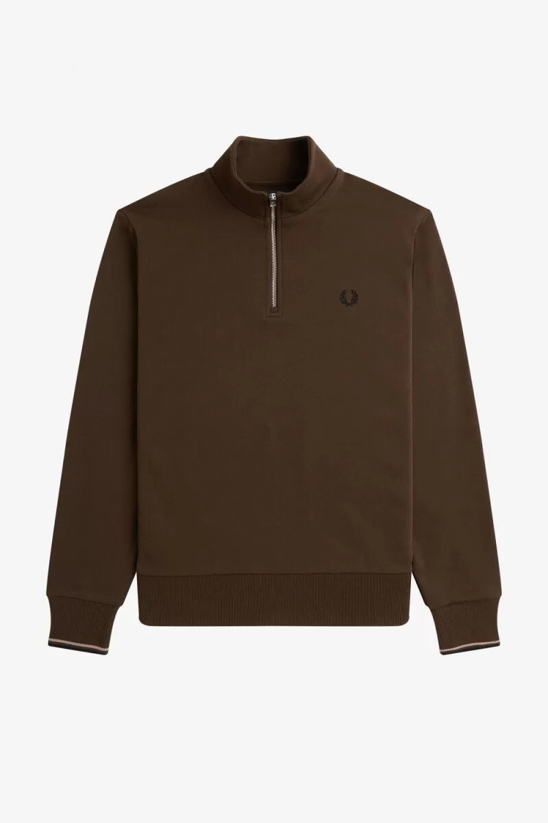 fred perry herren-sweatshirt mit halbem reißverschluss farbe burnt tobacco