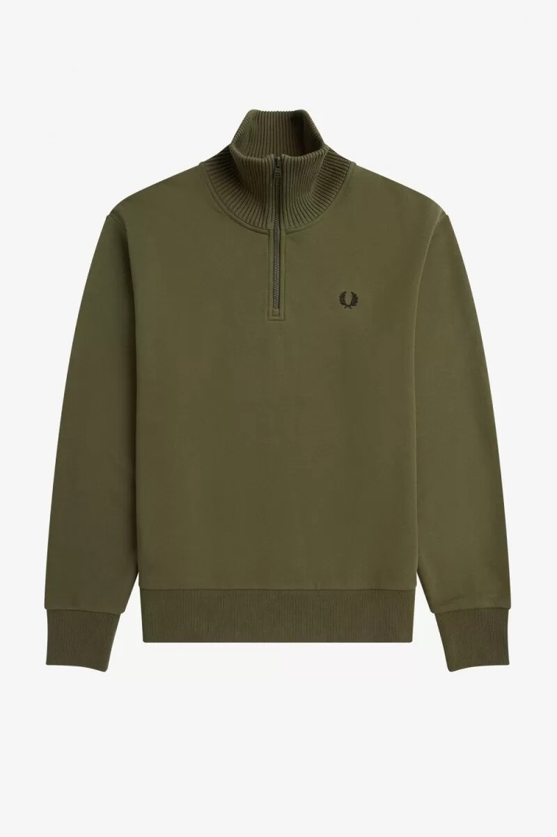 fred perry herren-sweatshirt mit strickbesatz und reißverschlusskragen uniformgrün