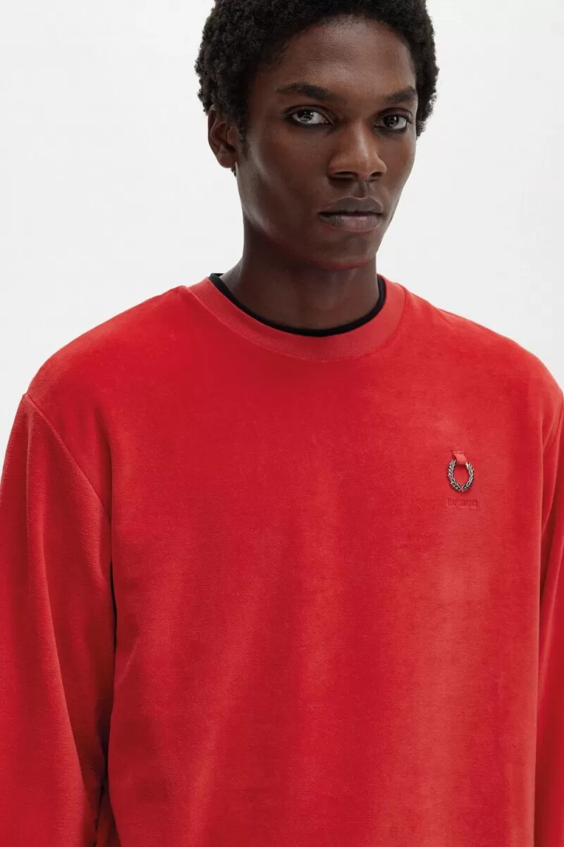 fred perry herren-sweatshirt aus velours rot