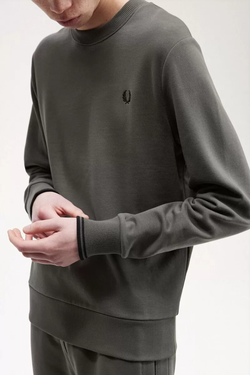 fred perry herren-sweatshirt mit rundhalsausschnitt feldgrün