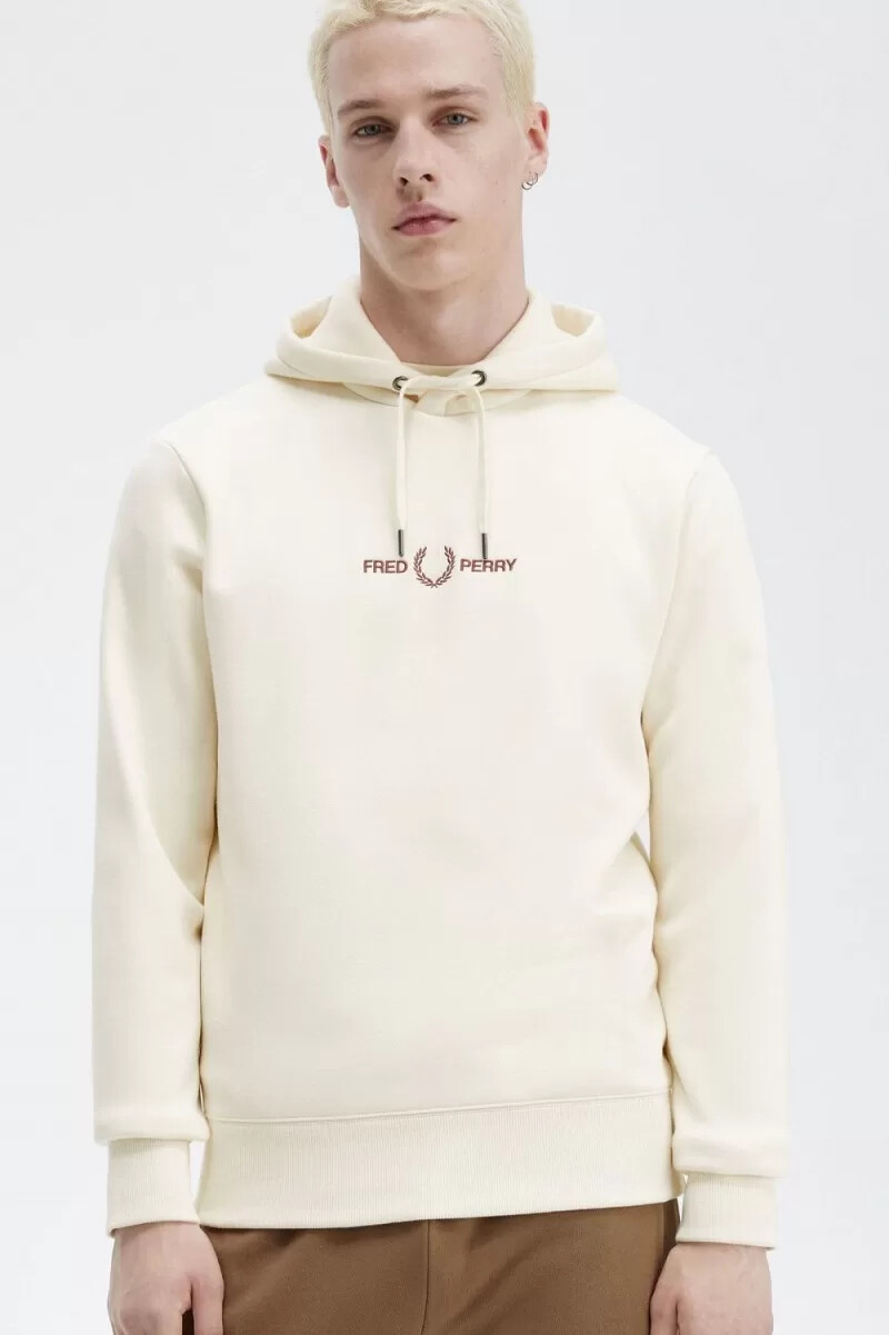fred perry herren-sweatshirt mit kapuze und stickerei beige