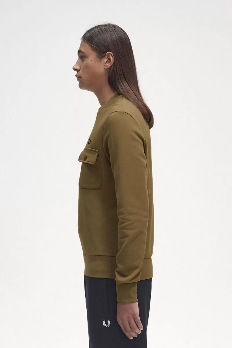 fred perry herren-sweatshirt mit taschendetails und rundhalsausschnitt braun
