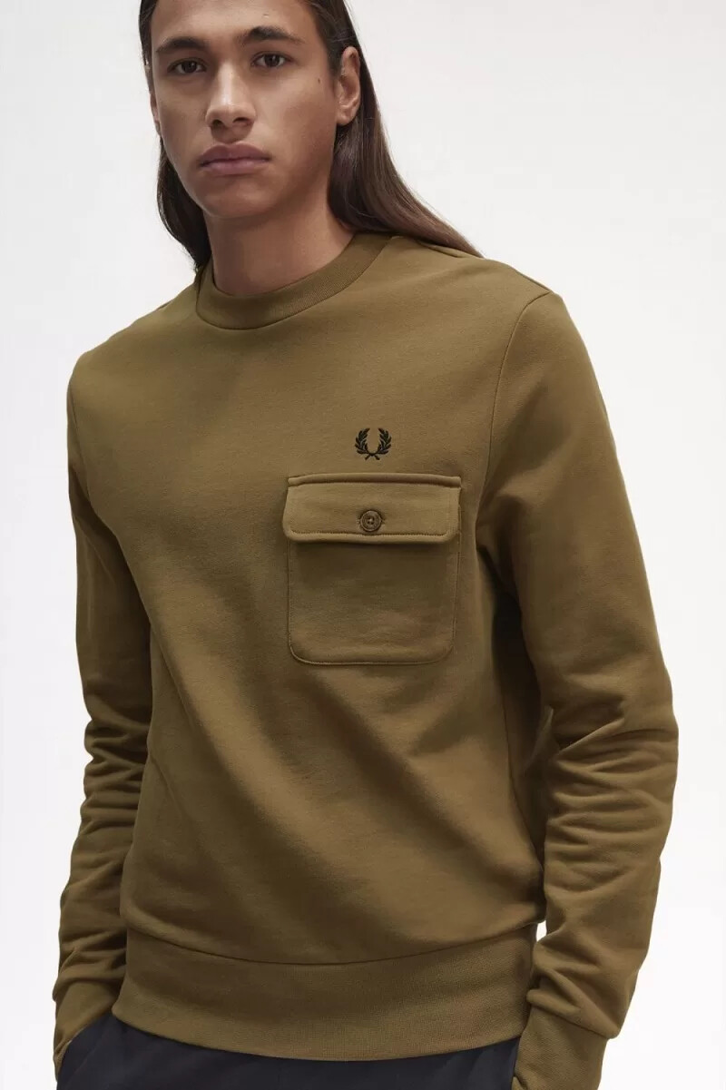 fred perry herren-sweatshirt mit taschendetails und rundhalsausschnitt braun