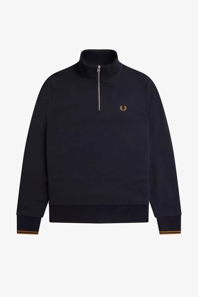 fred perry herren-sweatshirt mit halbem reißverschluss marineblaudunkelbraun