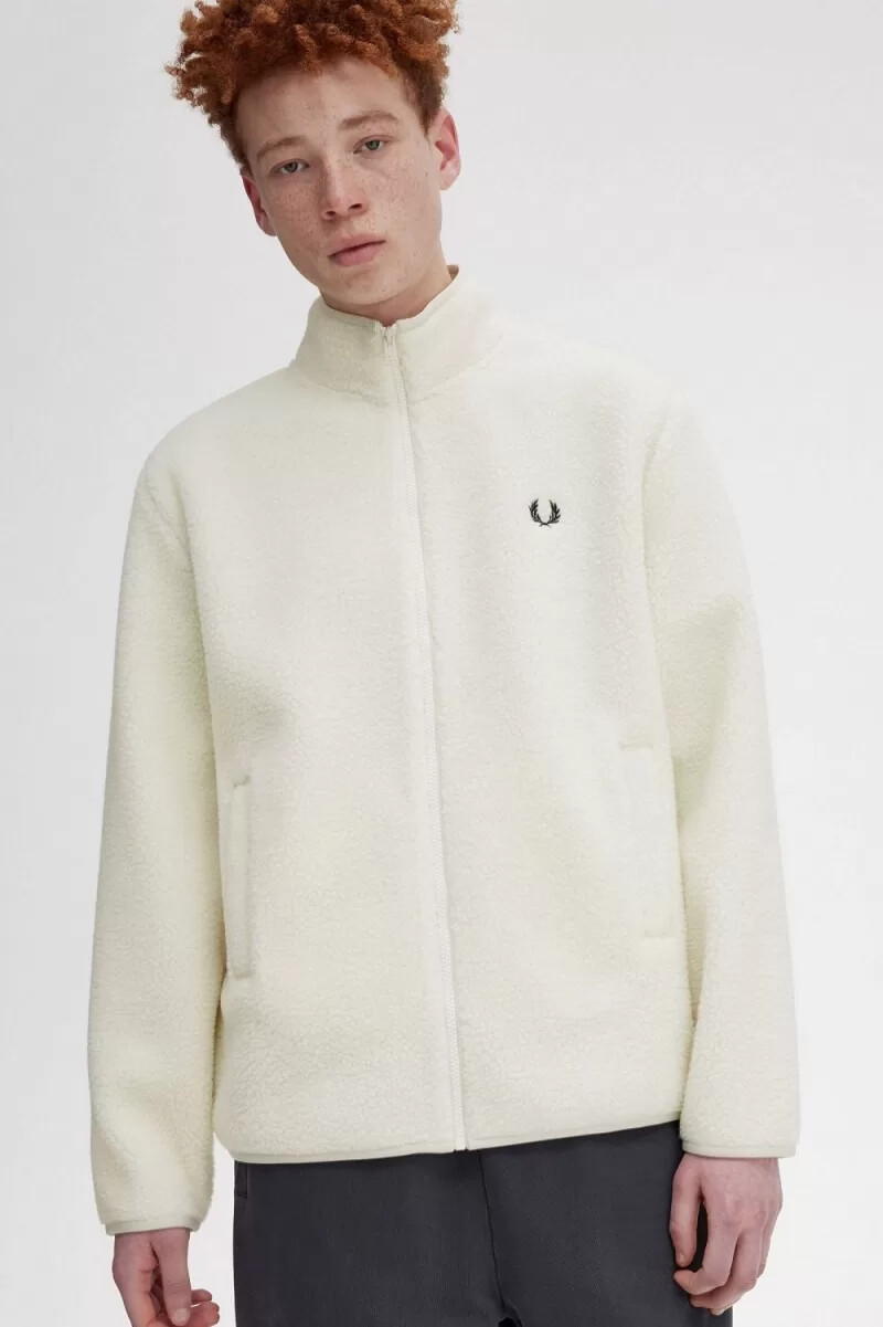 fred perry borg fleece-sweatshirt mit reißverschluss für herren beige