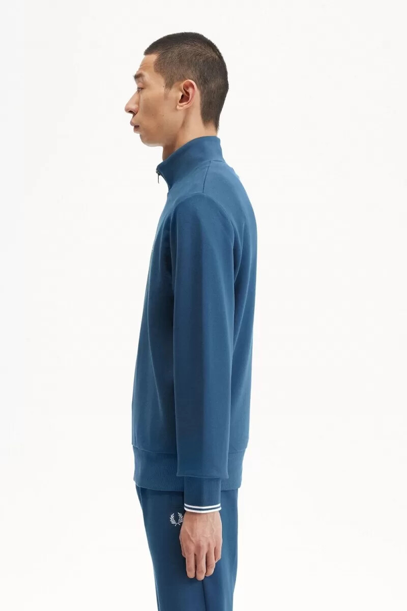 fred perry herren-sweatshirt mit halbem reißverschluss mitternachtsblau hellblau