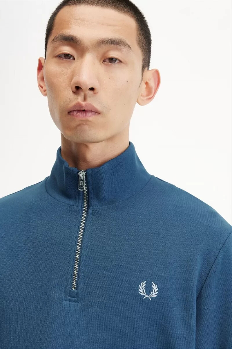 fred perry herren-sweatshirt mit halbem reißverschluss mitternachtsblau hellblau