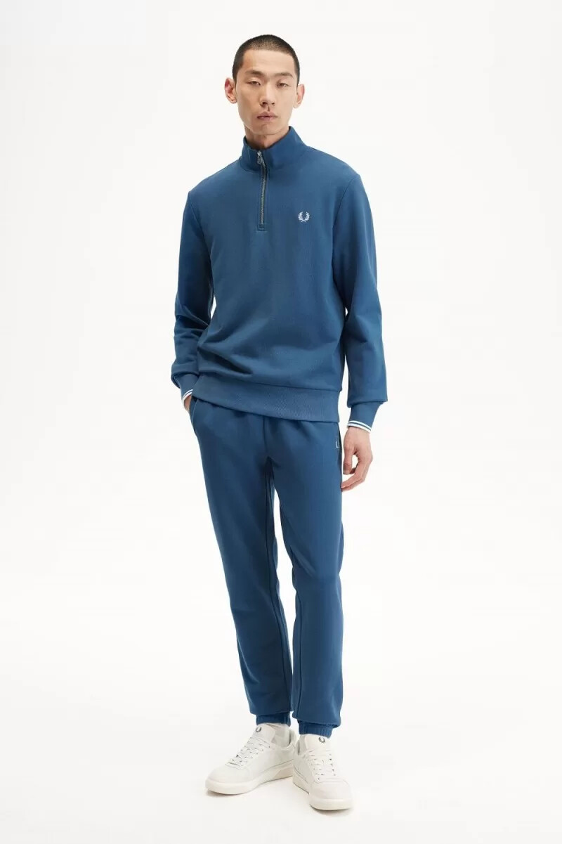 fred perry herren-sweatshirt mit halbem reißverschluss mitternachtsblau hellblau