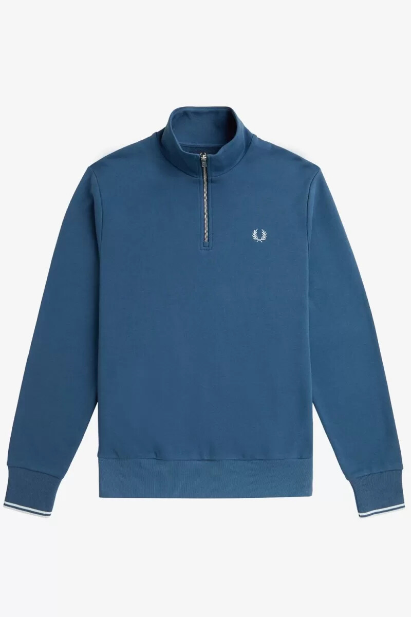 fred perry herren-sweatshirt mit halbem reißverschluss mitternachtsblau hellblau