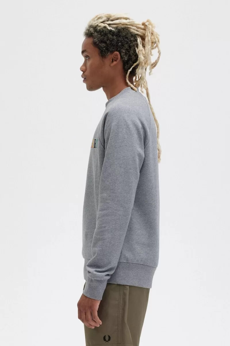 fred perry herren-sweatshirts mit stickerei grau meliert aschblau schwarz