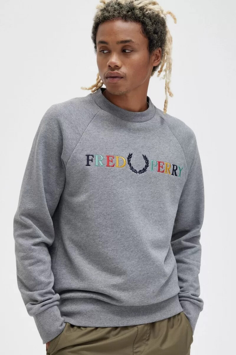 fred perry herren-sweatshirts mit stickerei grau meliert aschblau schwarz