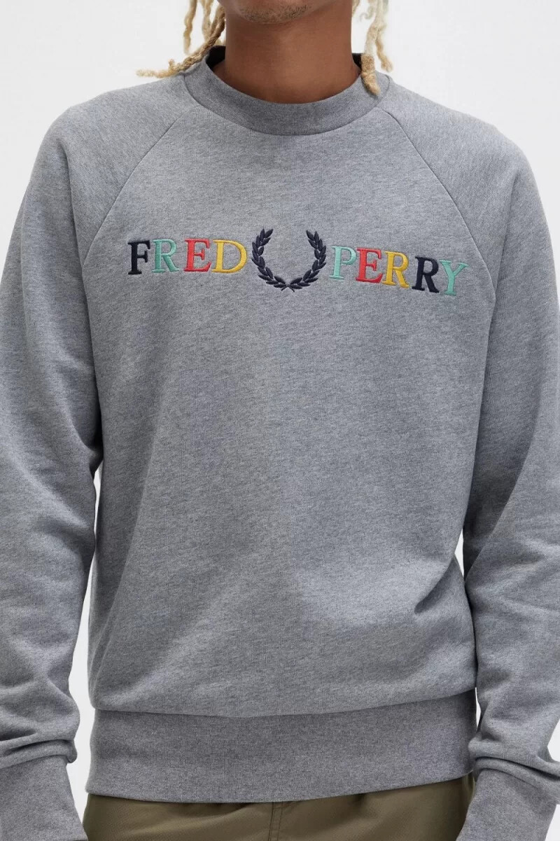 fred perry herren-sweatshirts mit stickerei grau meliert aschblau schwarz
