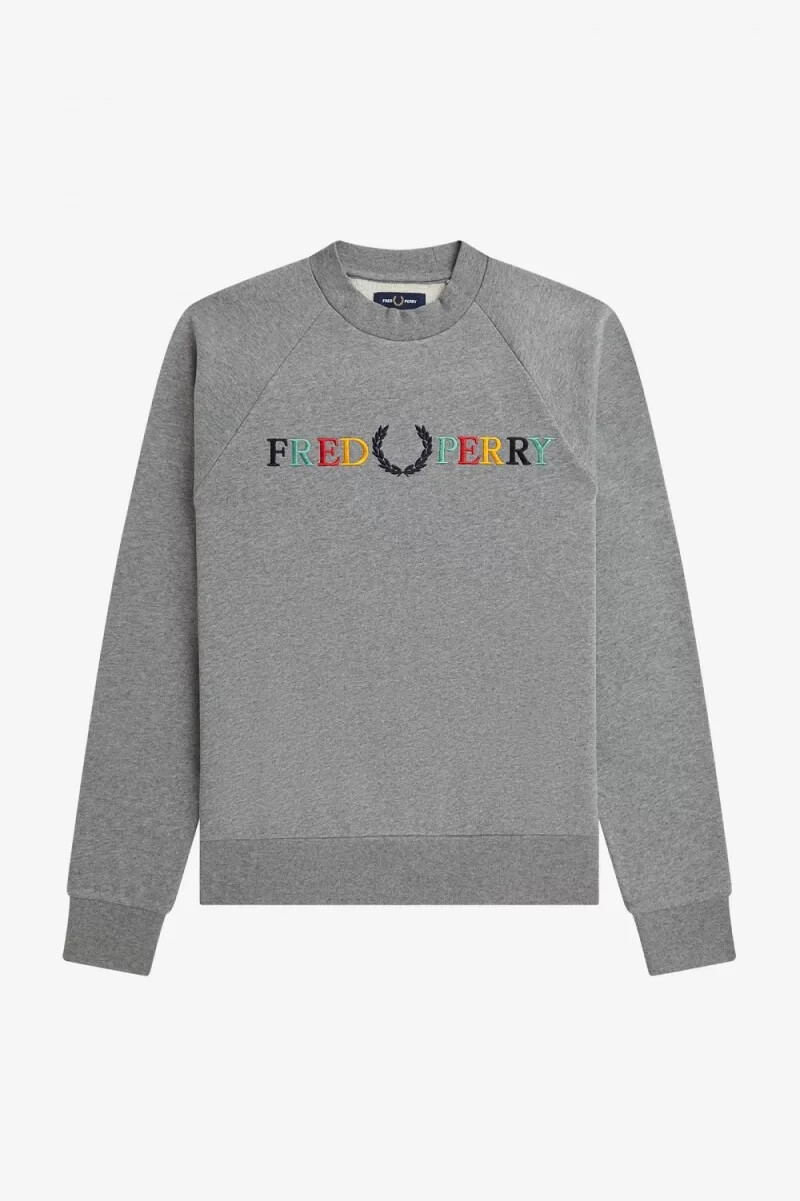 fred perry herren-sweatshirts mit stickerei grau meliert aschblau schwarz