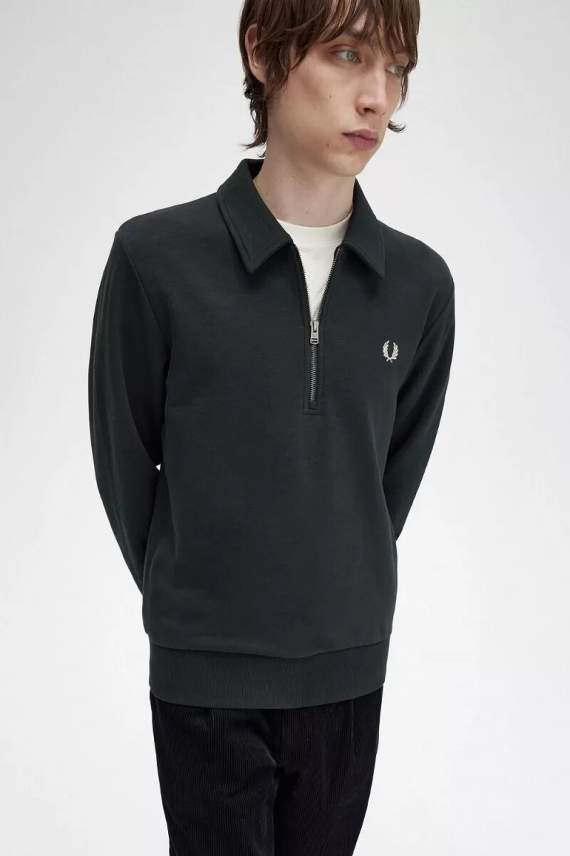 fred perry herren-sweatshirt mit reißverschlusskragen nachtgrün