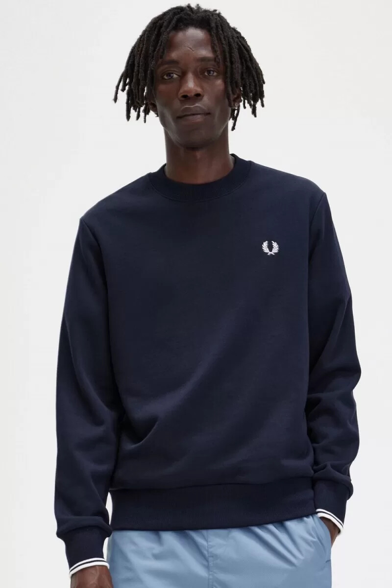 fred perry herren-sweatshirt mit rundhalsausschnitt marineblau