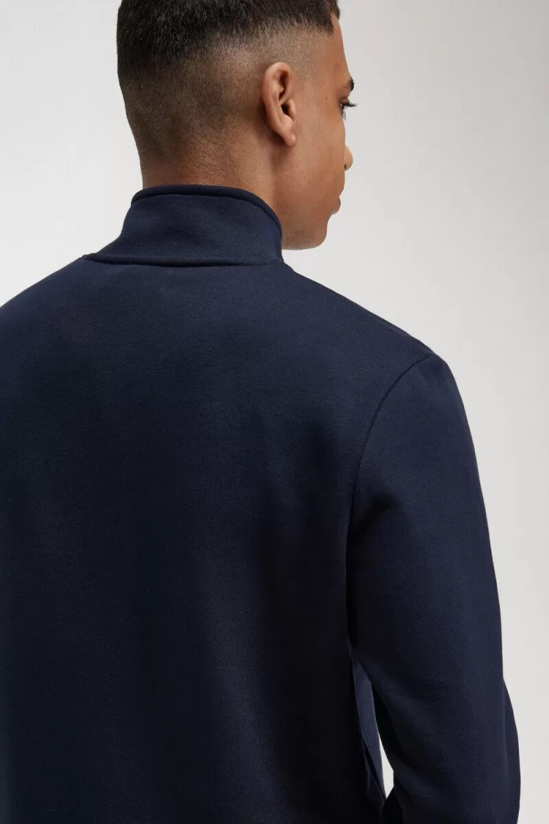 fred perry herren-sweatshirt mit halbem reißverschluss marineblau