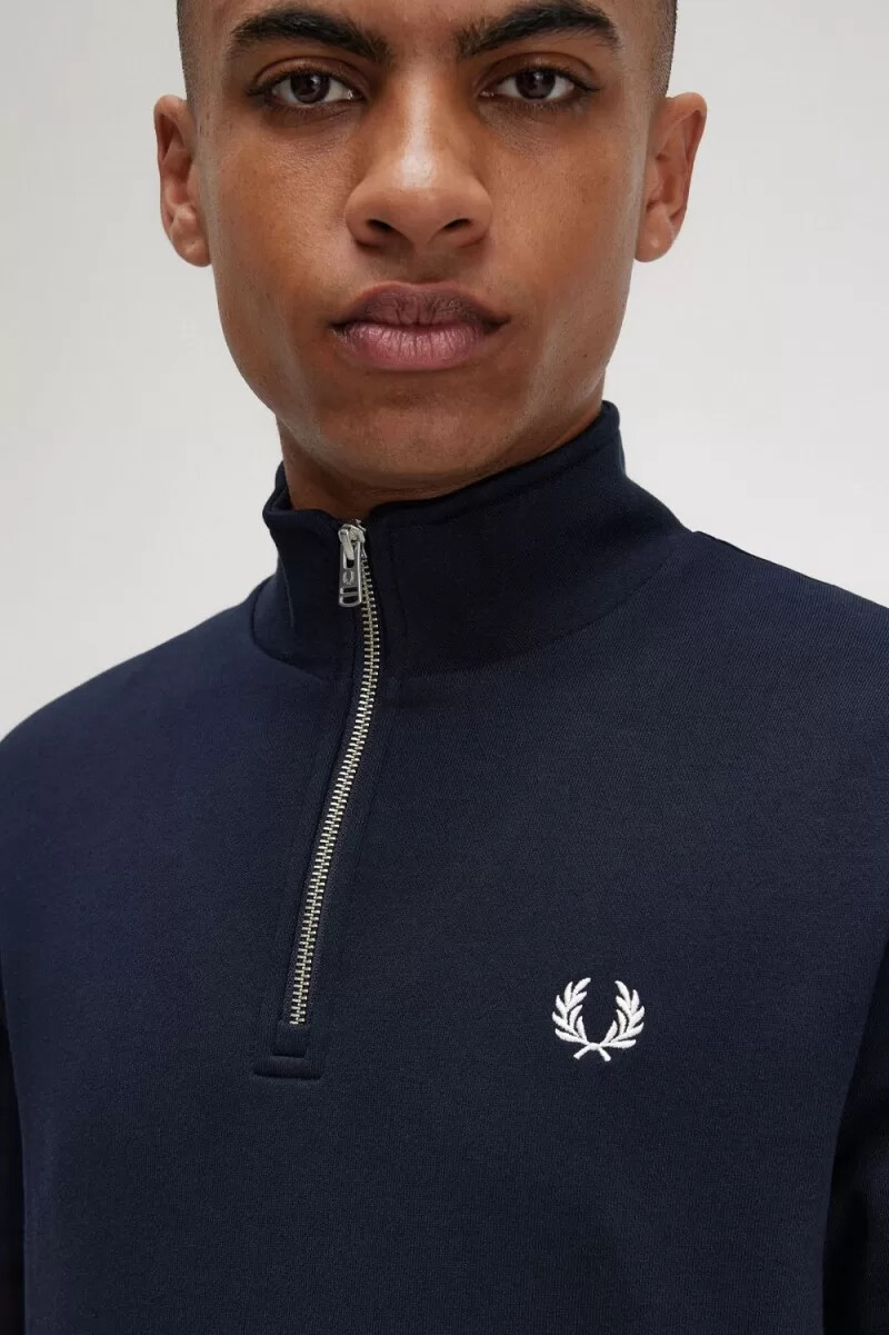 fred perry herren-sweatshirt mit halbem reißverschluss marineblau