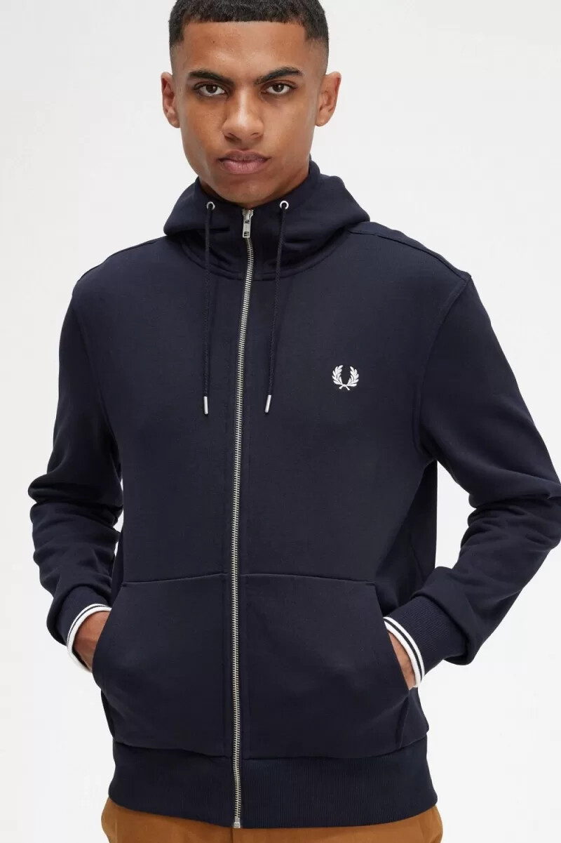 fred perry herren-sweatshirt mit kapuze und reißverschluss marineblau