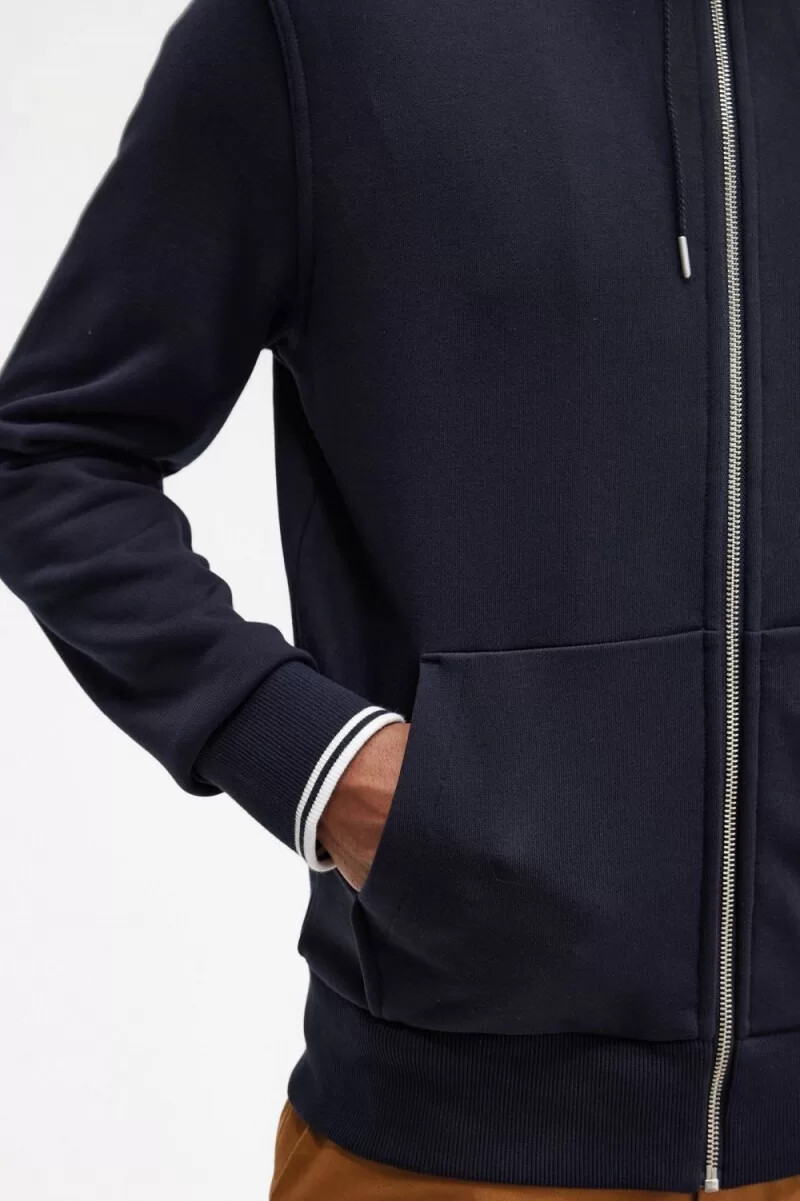 fred perry herren-sweatshirt mit kapuze und reißverschluss marineblau