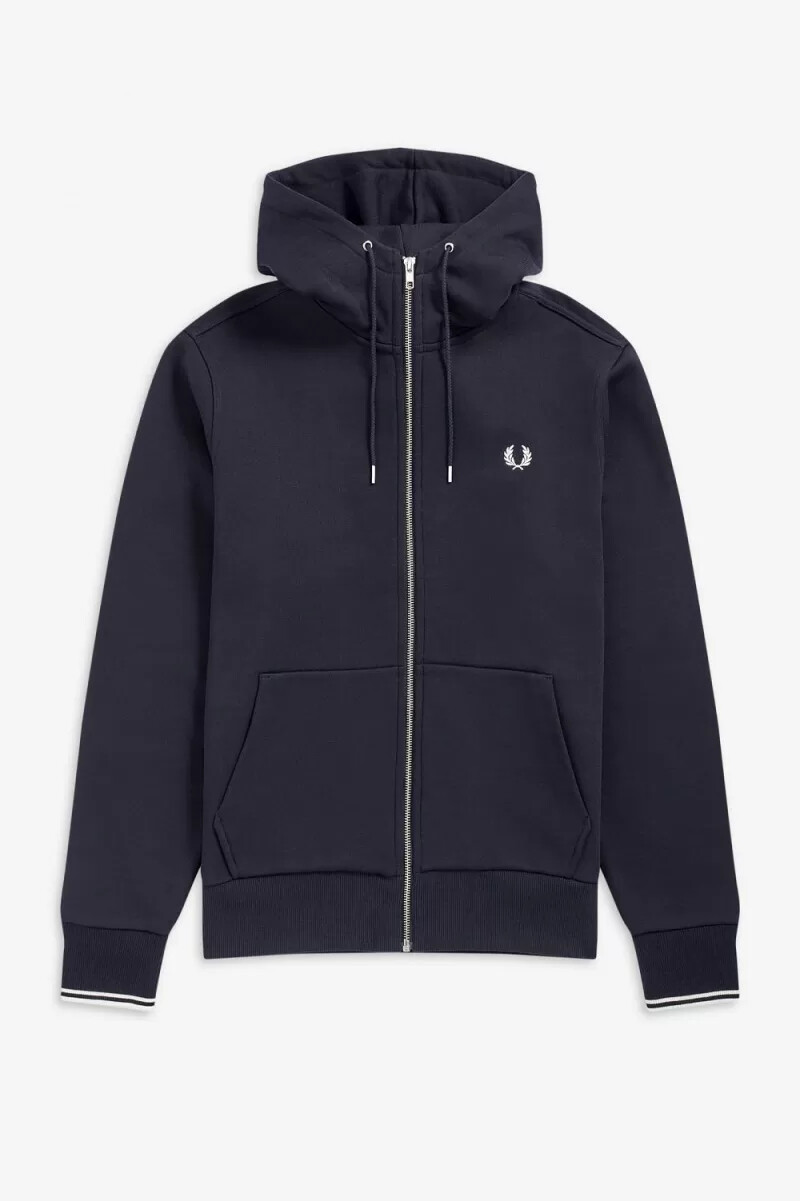 fred perry herren-sweatshirt mit kapuze und reißverschluss marineblau