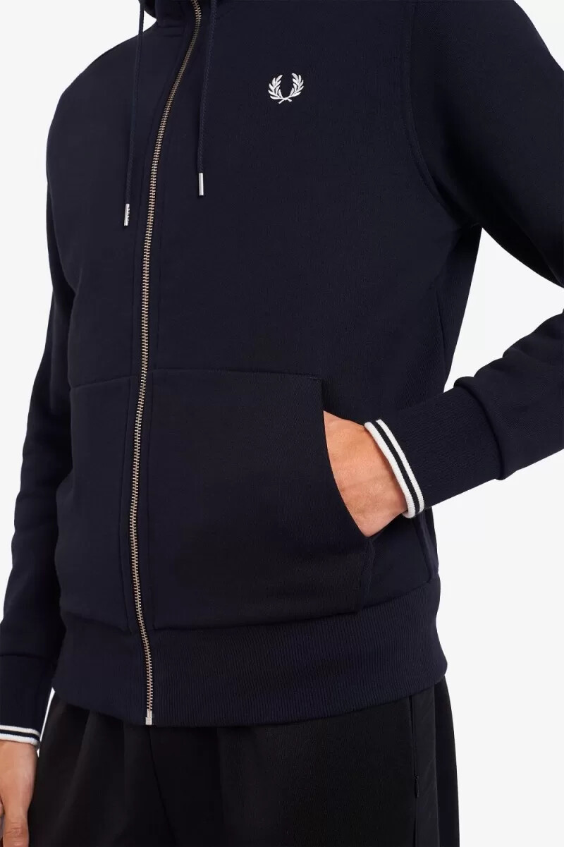 fred perry herren-sweatshirt mit kapuze und reißverschluss marineblau