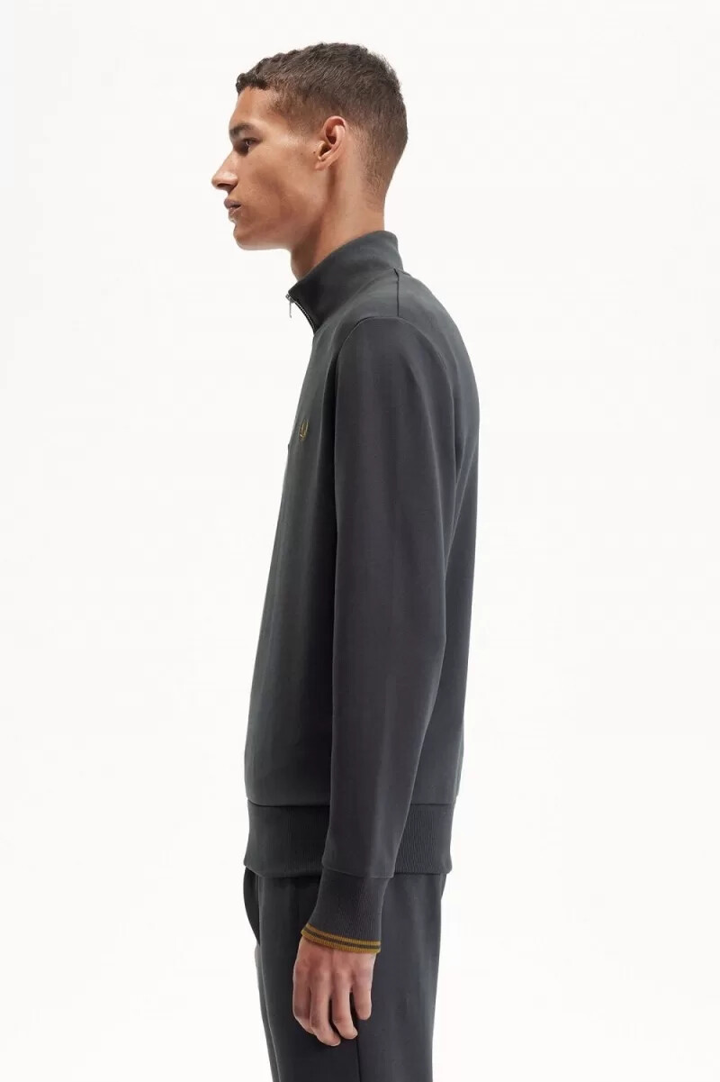 fred perry herren-sweatshirt mit halbem reißverschluss anchor grey dark coffee