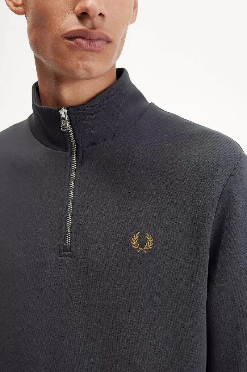 fred perry herren-sweatshirt mit halbem reißverschluss anchor grey dark coffee