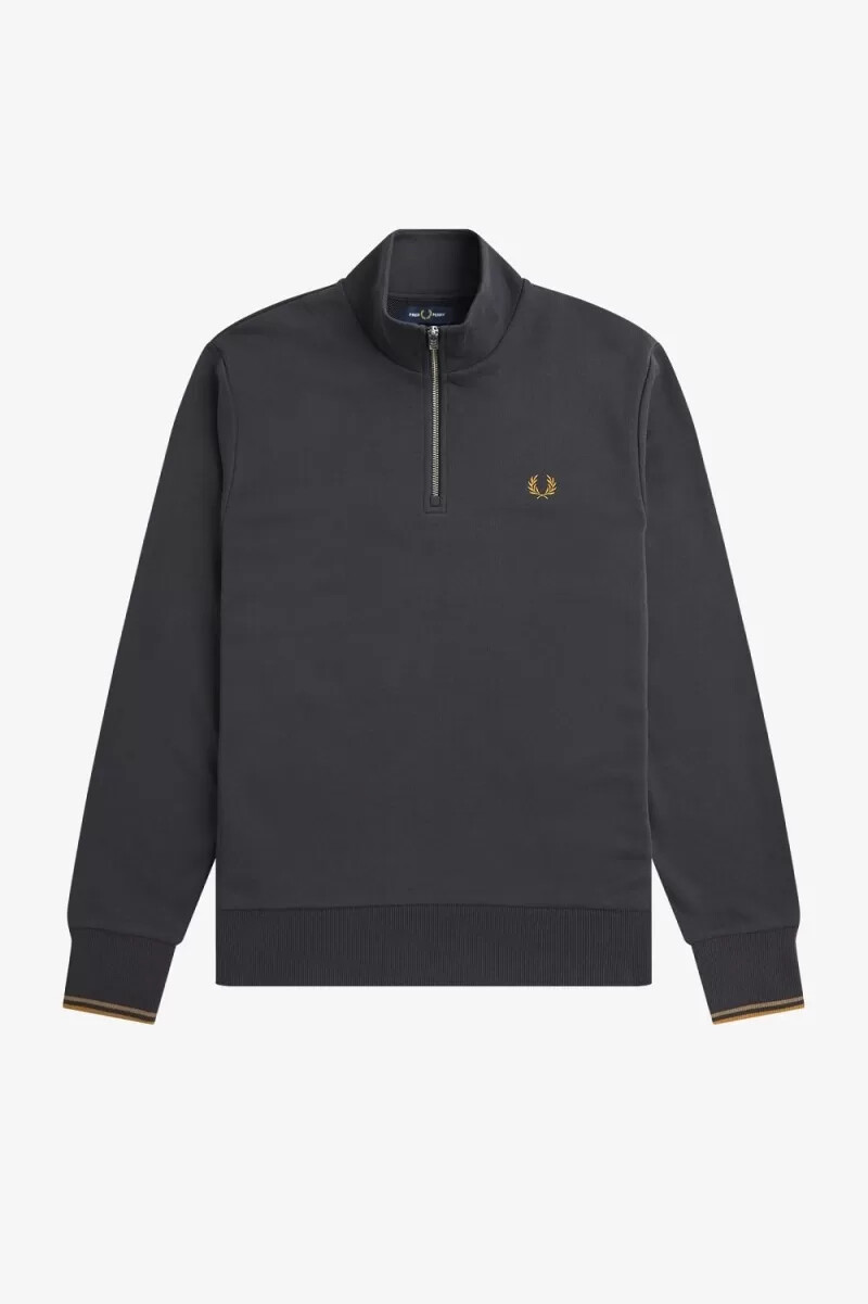 fred perry herren-sweatshirt mit halbem reißverschluss anchor grey dark coffee