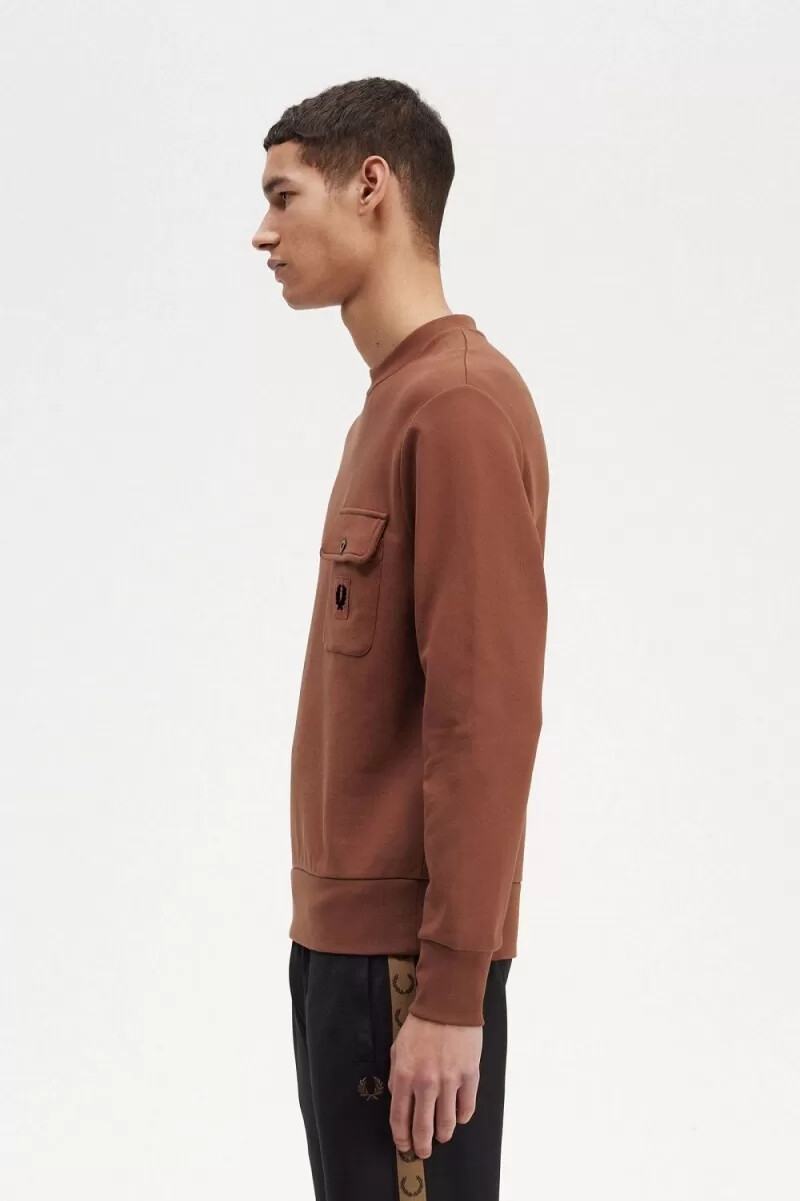 fred perry herren-sweatshirt mit rundhalsausschnitt und logo-detail whiskybraun