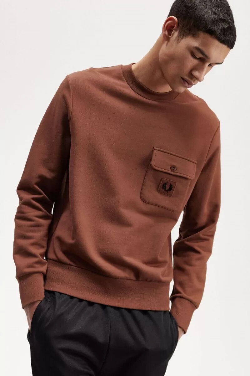 fred perry herren-sweatshirt mit rundhalsausschnitt und logo-detail whiskybraun