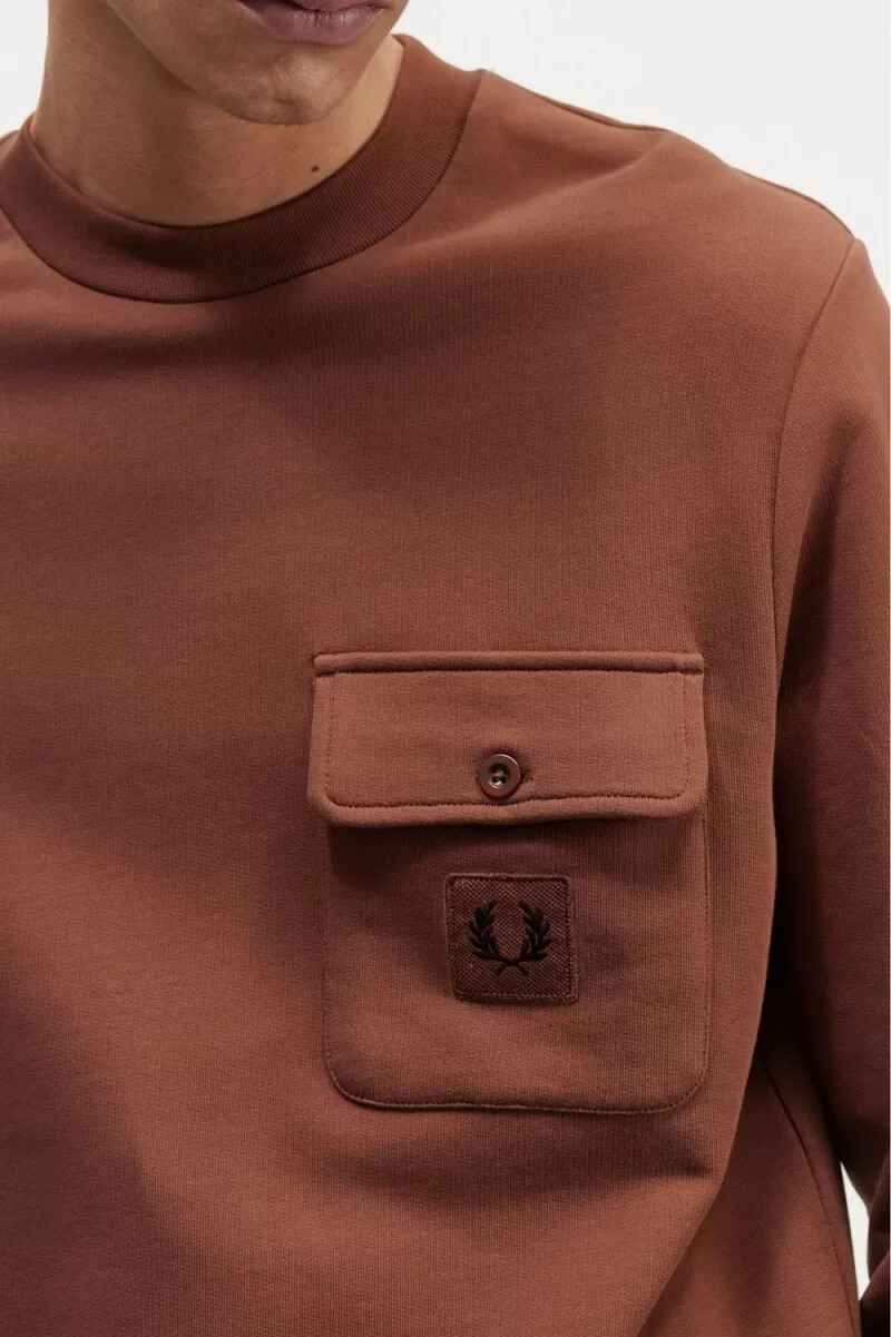 fred perry herren-sweatshirt mit rundhalsausschnitt und logo-detail whiskybraun