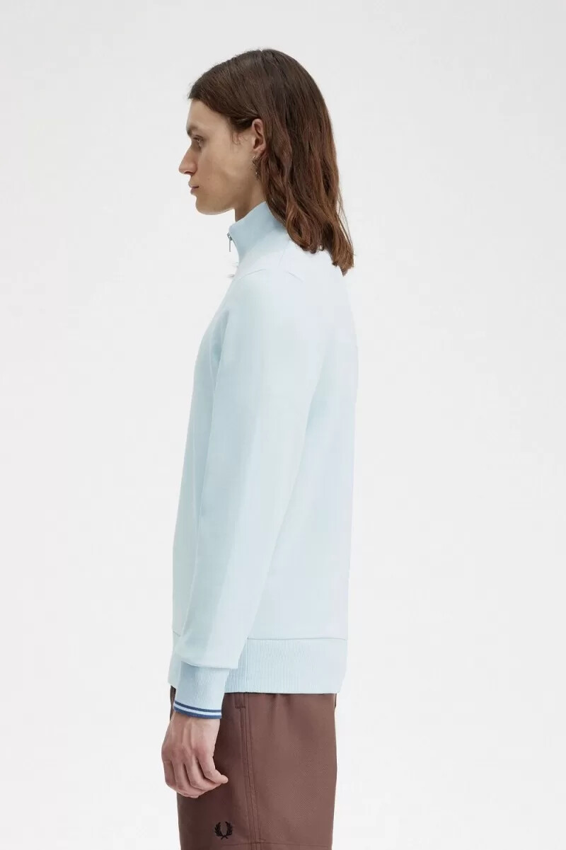 fred perry herren-sweatshirt mit halbem reißverschluss hellblau mitternachtsblau
