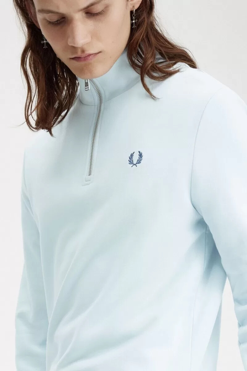 fred perry herren-sweatshirt mit halbem reißverschluss hellblau mitternachtsblau