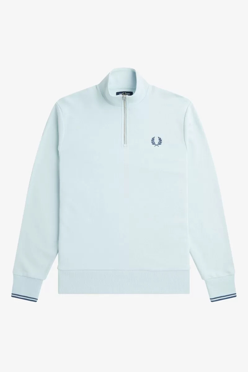 fred perry herren-sweatshirt mit halbem reißverschluss hellblau mitternachtsblau