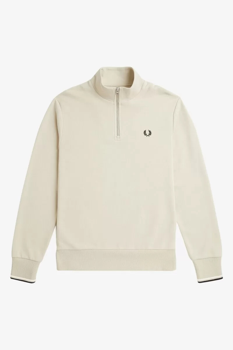 fred perry herren-sweatshirt mit halbem reißverschluss haferflockenfarbe schwarz