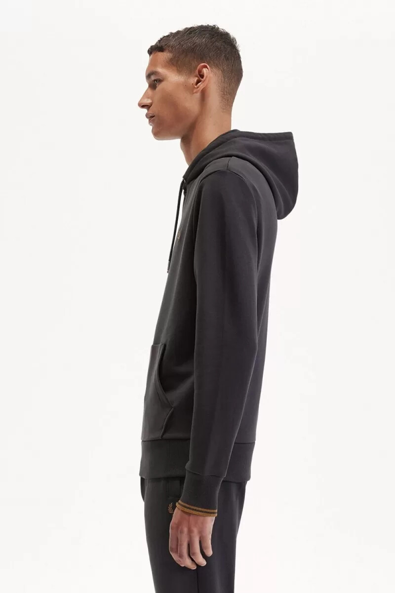 fred perry herren-sweatshirt mit kapuze und zierstreifen anchor grey dark coffee