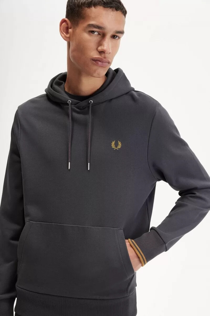 fred perry herren-sweatshirt mit kapuze und zierstreifen anchor grey dark coffee