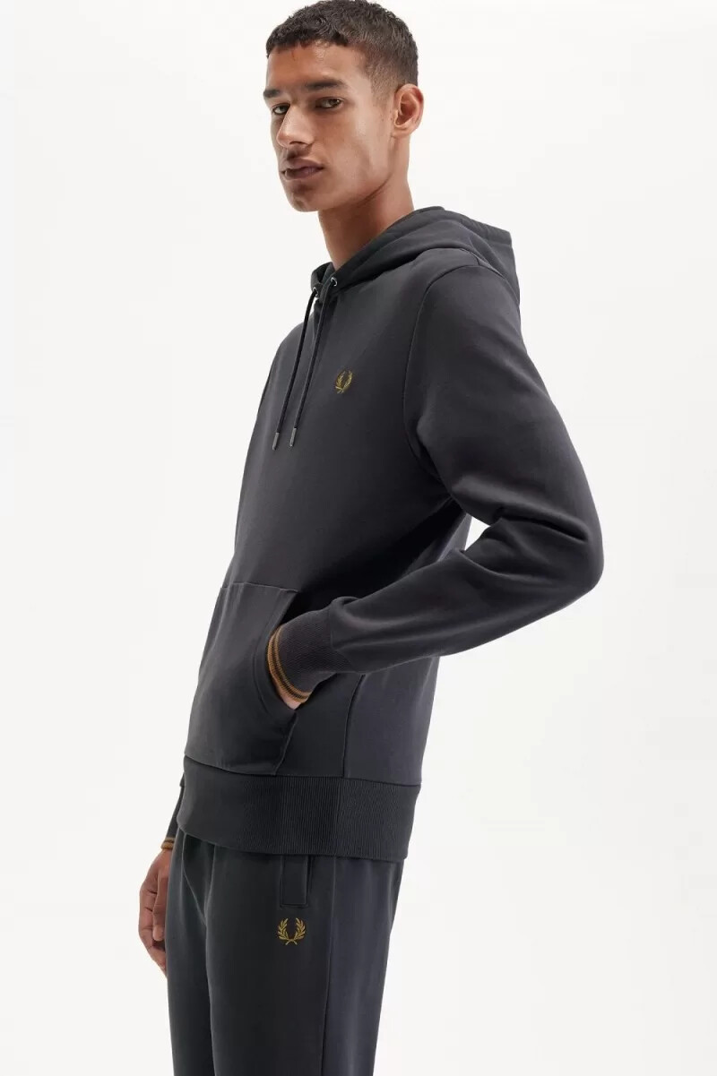 fred perry herren-sweatshirt mit kapuze und zierstreifen anchor grey dark coffee