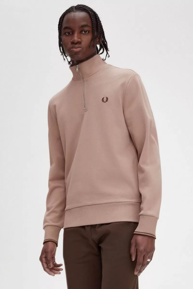 fred perry herren-sweatshirt mit halbem reißverschluss dunkelrosa