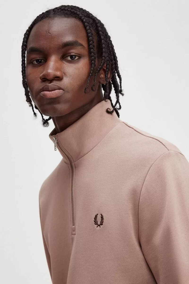 fred perry herren-sweatshirt mit halbem reißverschluss dunkelrosa