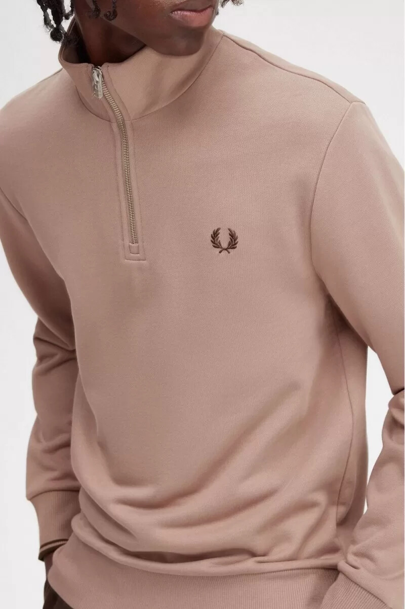 fred perry herren-sweatshirt mit halbem reißverschluss dunkelrosa