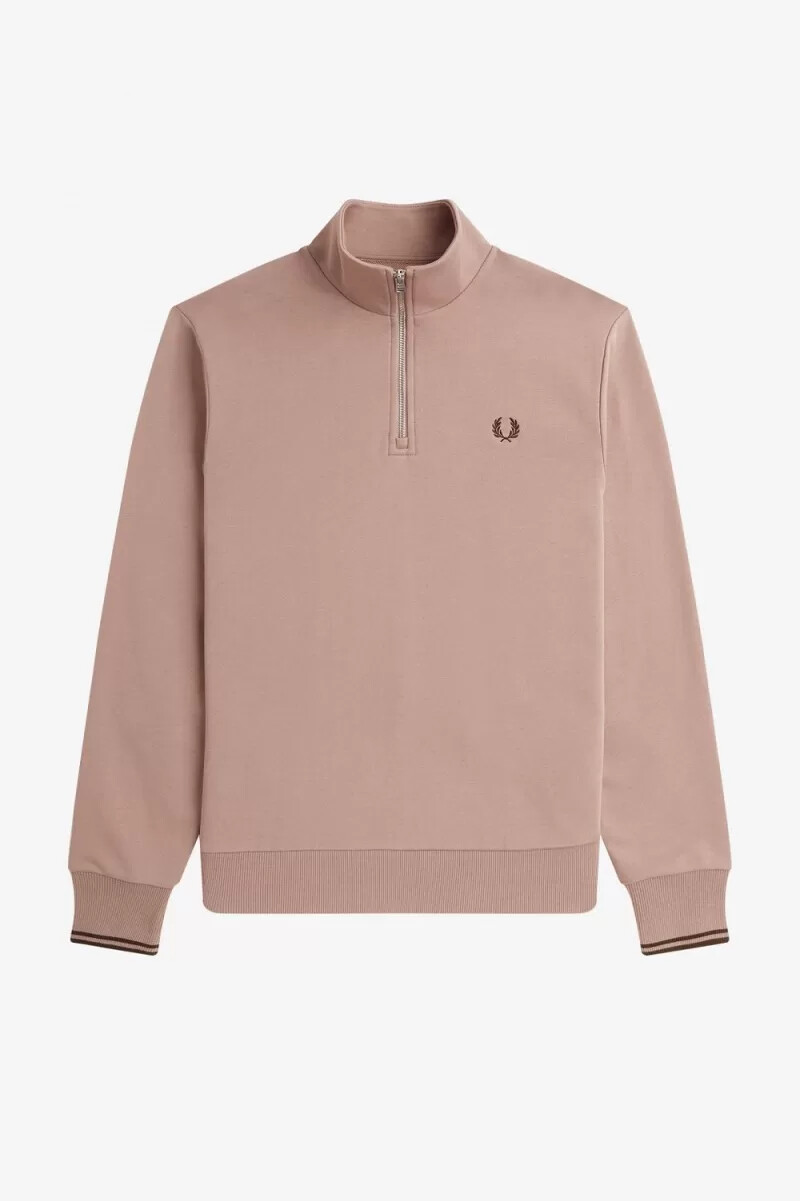fred perry herren-sweatshirt mit halbem reißverschluss dunkelrosa