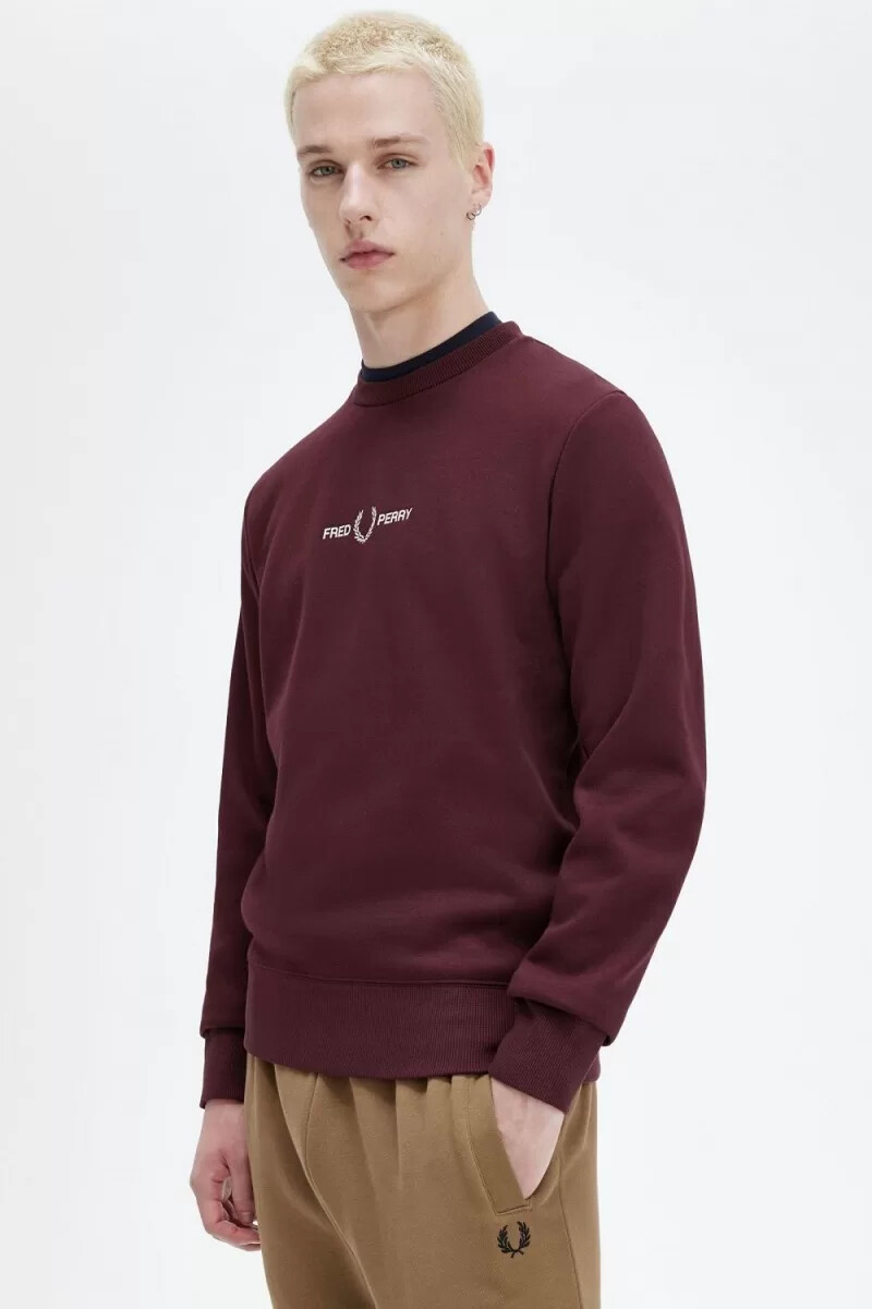 fred perry herren-sweatshirts mit stickerei oxblood