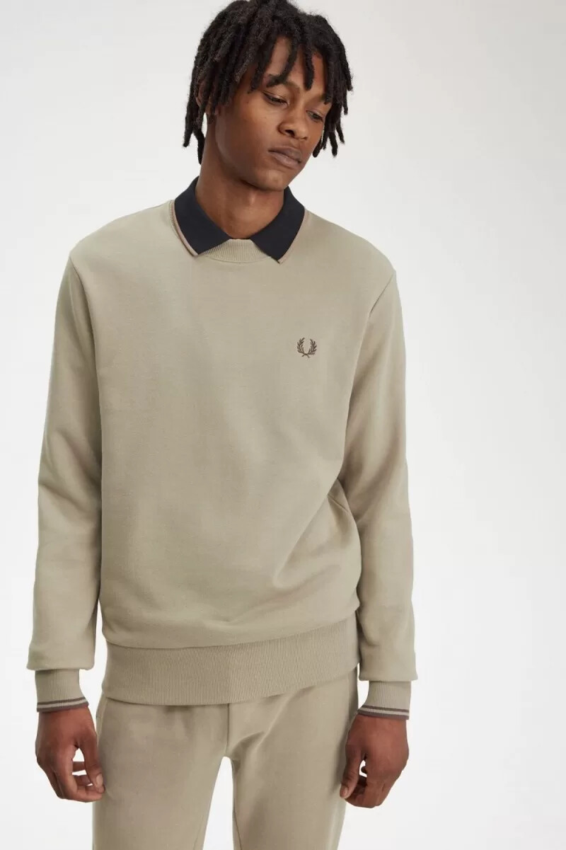 fred perry herren-sweatshirt mit rundhalsausschnitt warmgraudunkelrot
