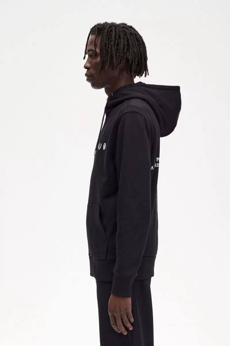 fred perry herren-sweatshirt mit kapuze und kontrastfarbenem reißverschluss schwarz