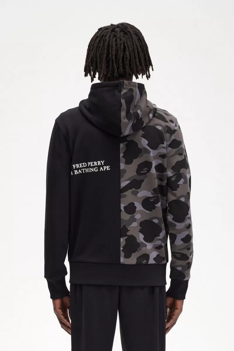 fred perry herren-sweatshirt mit kapuze und kontrastfarbenem reißverschluss schwarz
